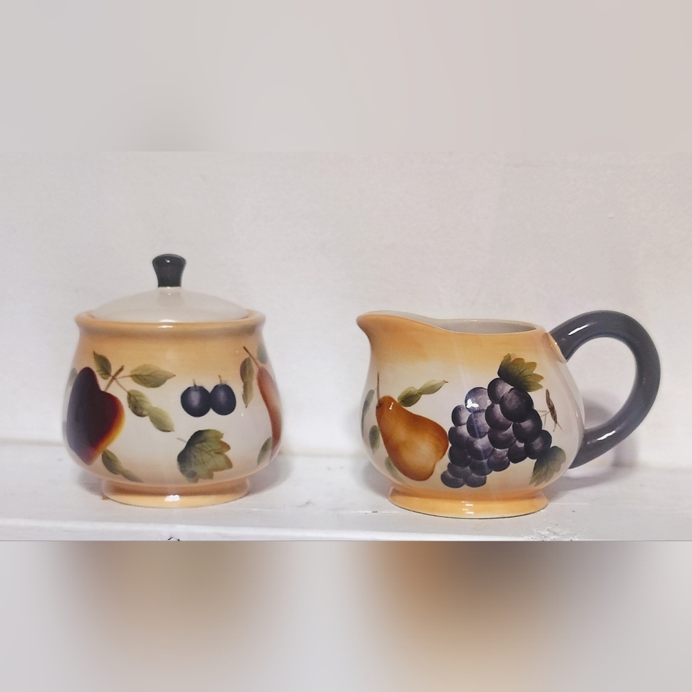 Fruit-Themed Ceramic Creamer and Sugar Set